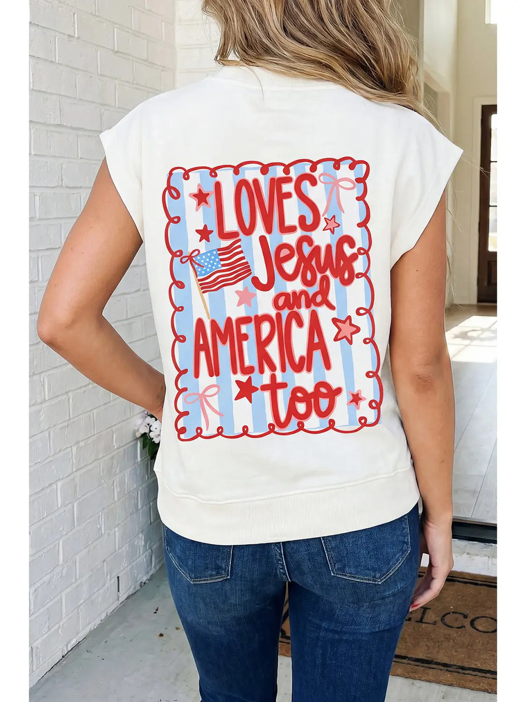Las Patriotic USA flag double printed mock Tee PRE ORDER