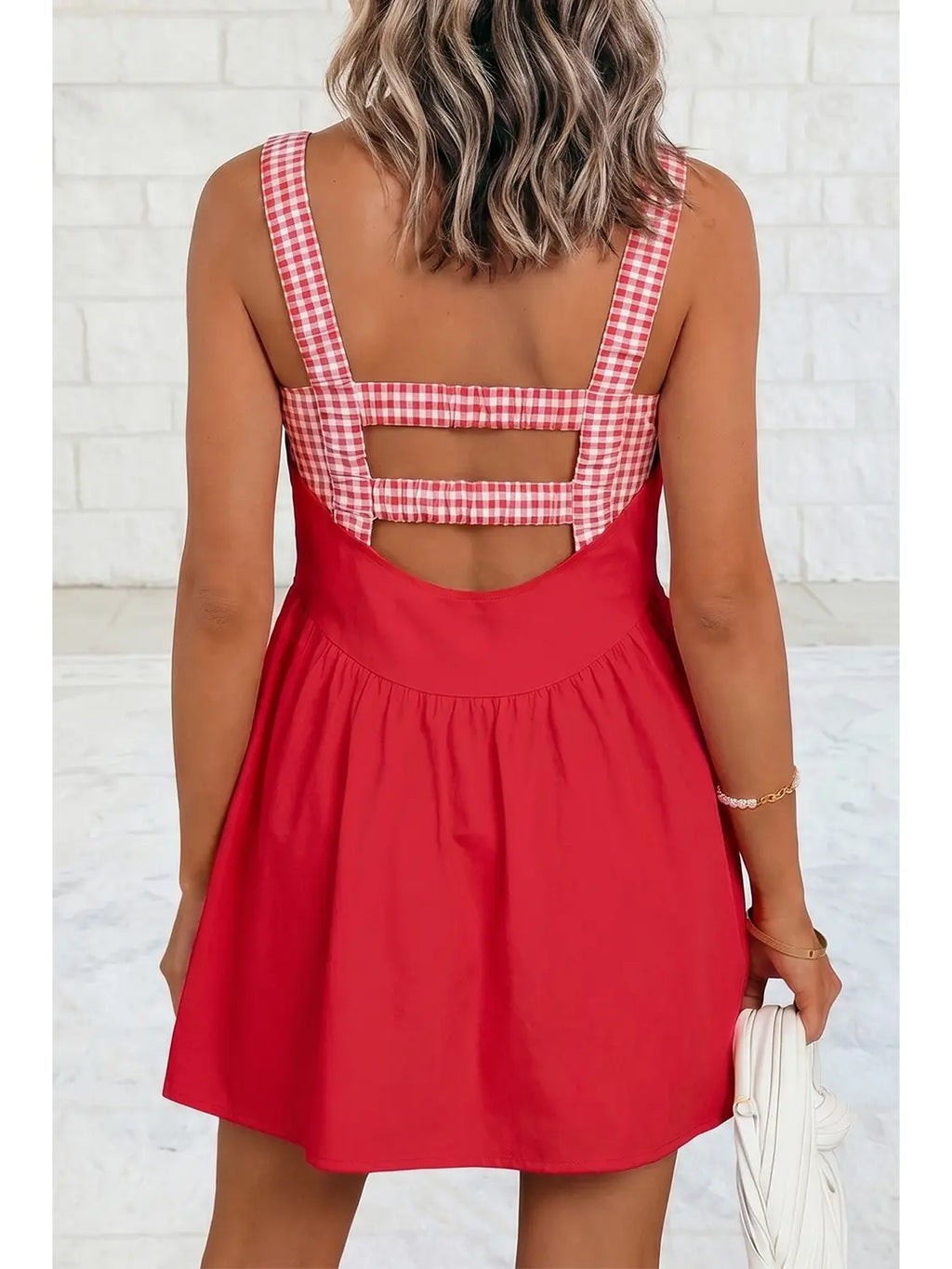 Faux 2pc Gingham contrast patchwork loose mini dress with built in shorts PRE ORDER