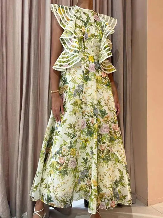 Floral print ruffle sleeve maxi dress PRE ORDER