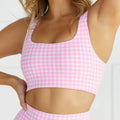 Pink plaid print sports bra PRE PRDER