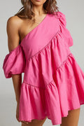 Plain One shoulder bubble sleeve babydoll dress PRE ORDER