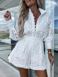 Single Breasted stand collar lace shorts set PRE ORDER