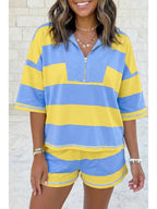 Striped half zip oversize tee casual set PRE ORDER