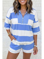 Striped half zip oversize tee casual set PRE ORDER