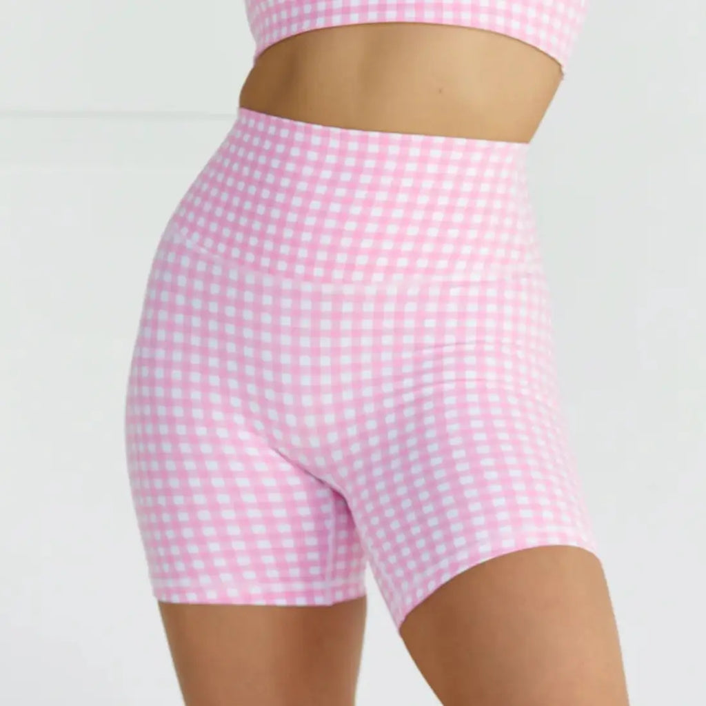 Womens pink plaid print athletic shorts pink PRE-ORDER